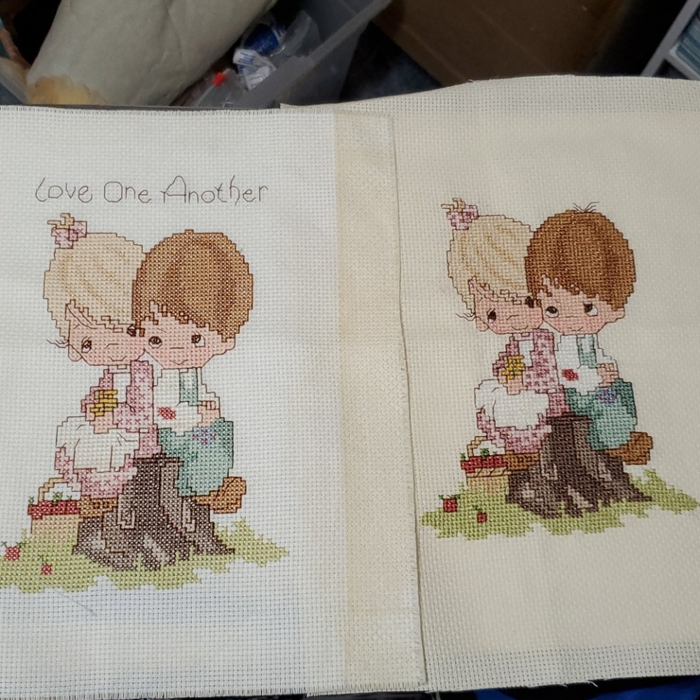 Adorable Vintable Set of Cross Stitch Pair of Kids